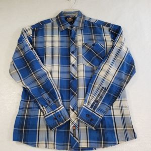 South Pole Dress Shirt Mens Medium Blue Plaid Long Sleeve Preppy Classic School